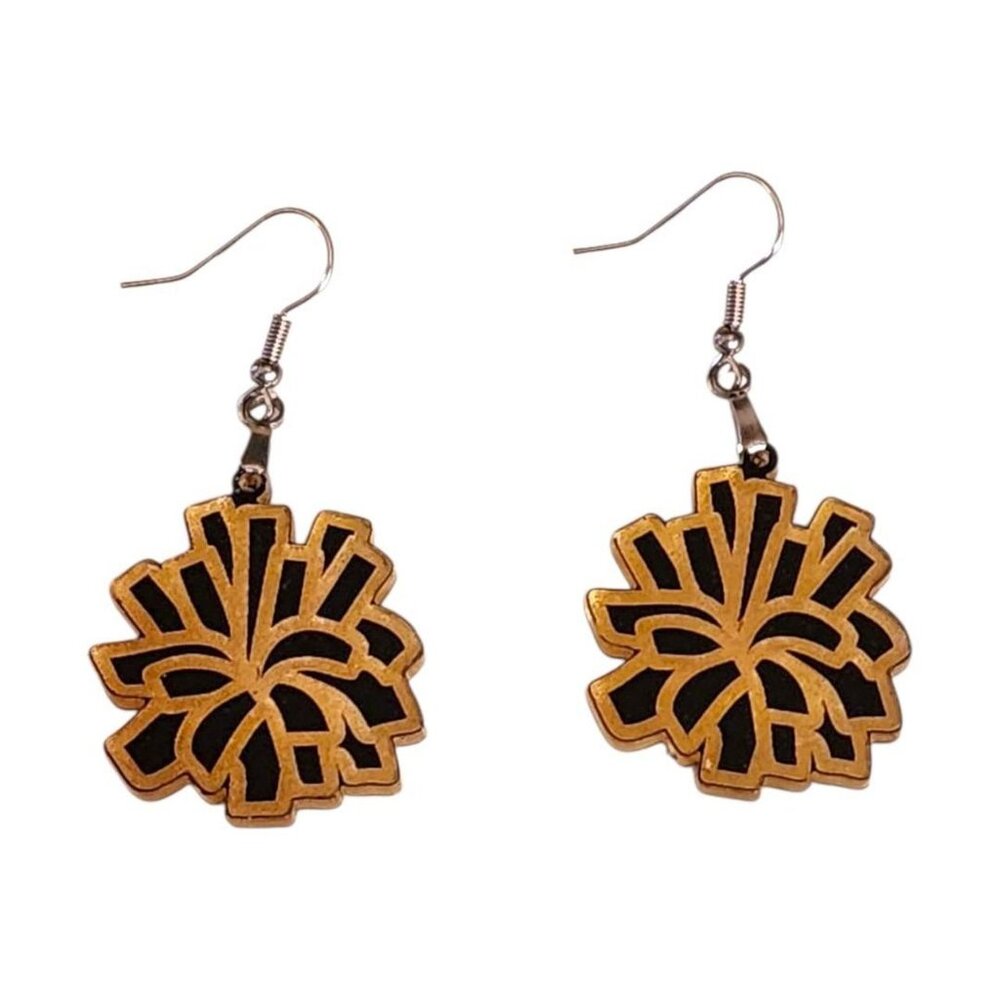 Pom Pom Wood Drop Earrings